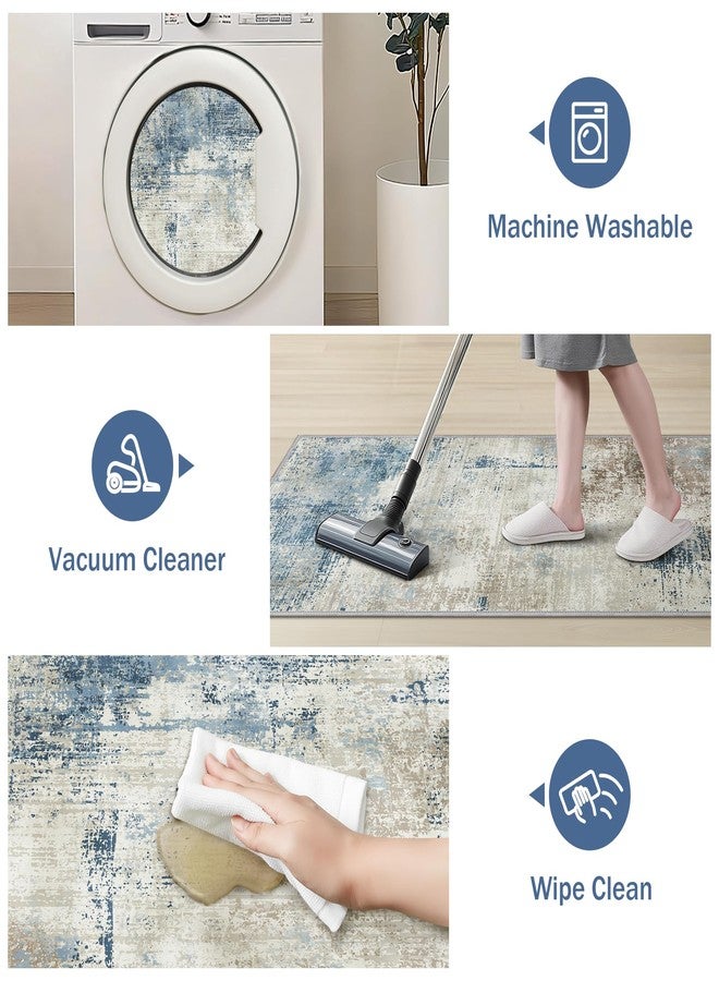 GENIMO Kitchen Rugs Sets of 3 Non Slip Washable Kitchen Mats for Floor, Waterproof Abstract Kitchen Runner Rug, Floor Mat Carpet for Hallway, Laundry, Sink, Entryway, Bathroom, Blue&Gray - Image 5