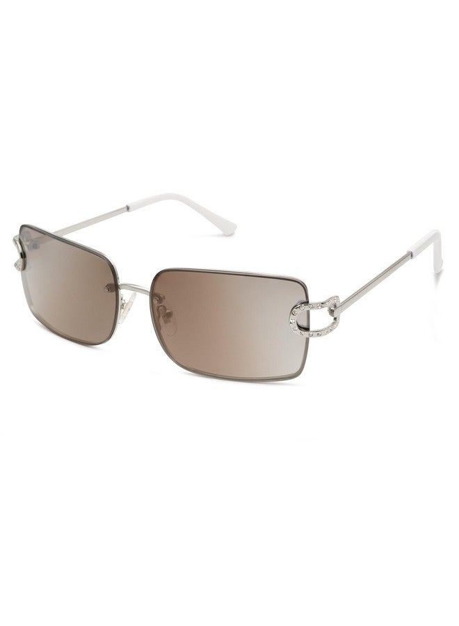 Sojos Vintage Rectangle Sunglasses For Womentrendy Rimless 90S Uv400 Womens Y2K Shades Sj1178 Silver Frame Brown Grading Light Silver Mirror - Image 1