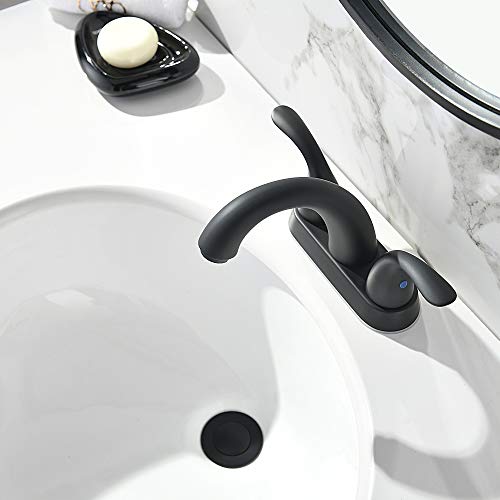 Phiestina 4 Inch 2 or 3 Holes 2 Handles Centerset Matte Black Lead-Free Bathroom Sink Faucet, Bathroom Faucet with Copper Pop Up Drain and Water Supply Lines, BF008-5-MB - Image 4