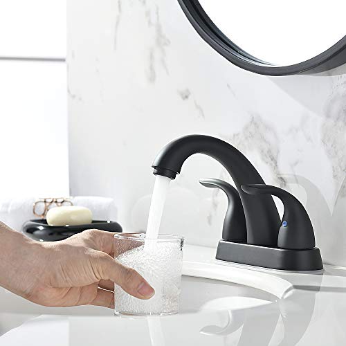 Phiestina 4 Inch 2 or 3 Holes 2 Handles Centerset Matte Black Lead-Free Bathroom Sink Faucet, Bathroom Faucet with Copper Pop Up Drain and Water Supply Lines, BF008-5-MB - Image 3