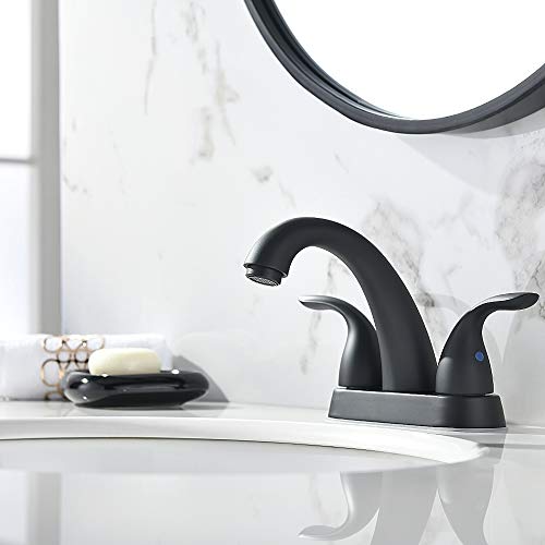 Phiestina 4 Inch 2 or 3 Holes 2 Handles Centerset Matte Black Lead-Free Bathroom Sink Faucet, Bathroom Faucet with Copper Pop Up Drain and Water Supply Lines, BF008-5-MB - Image 2