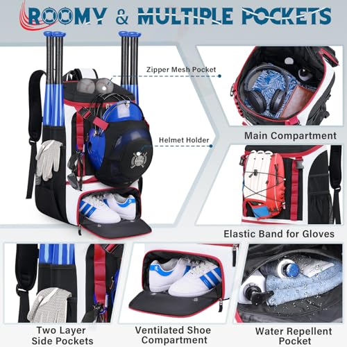 SDYSM Baseball Bag Lightweight Softball Bags for Adults Youth 40L Large Baseball Backpack with Shoe Compartment, Helmet Holder, Fence Hook Waterproof Softball Bats Bag for T-Ball & Softball Equipment - Image 3