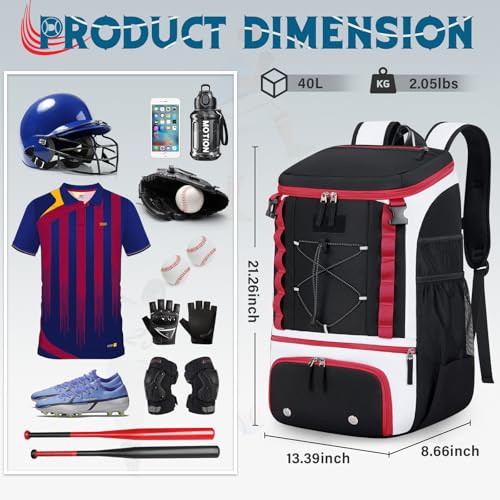 SDYSM Baseball Bag Lightweight Softball Bags for Adults Youth 40L Large Baseball Backpack with Shoe Compartment, Helmet Holder, Fence Hook Waterproof Softball Bats Bag for T-Ball & Softball Equipment - Image 2