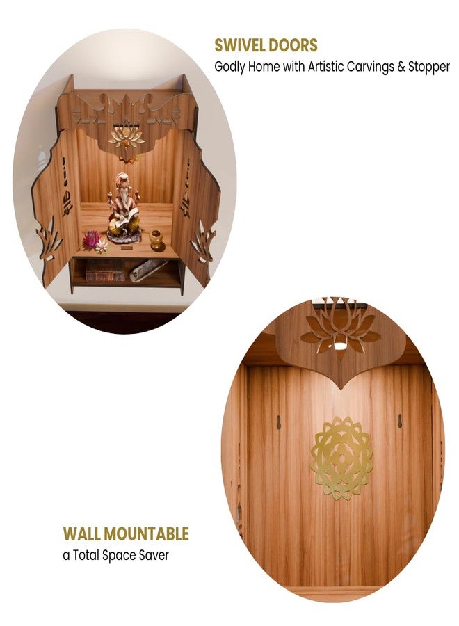 NIVED YAMUNA Engineered Wood Mandir with Door | Spotlight | Extra Storage | 21 x 16 x 10.5 inch | Wall Mountable | No Screw/Bolt Screw Assembly | Home Temple | Pooja Stand | Colour: Walnut - Image 3