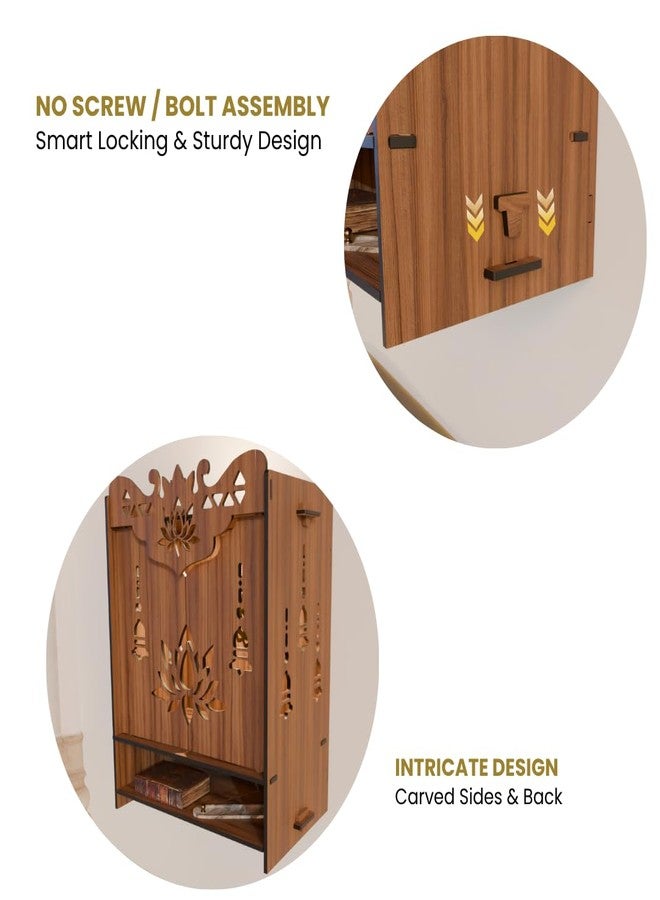 NIVED YAMUNA Engineered Wood Mandir with Door | Spotlight | Extra Storage | 21 x 16 x 10.5 inch | Wall Mountable | No Screw/Bolt Screw Assembly | Home Temple | Pooja Stand | Colour: Walnut - Image 5