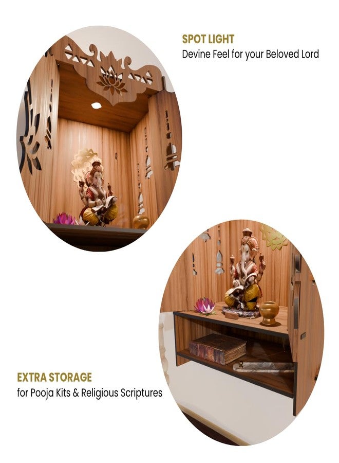 NIVED YAMUNA Engineered Wood Mandir with Door | Spotlight | Extra Storage | 21 x 16 x 10.5 inch | Wall Mountable | No Screw/Bolt Screw Assembly | Home Temple | Pooja Stand | Colour: Walnut - Image 4