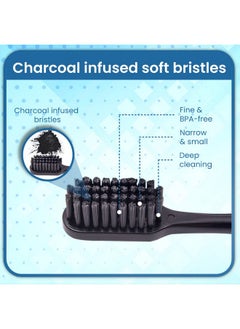 AGARO Charcoal Manual Toothbrush Gentle Soft Teeth Whitening For Adults & Children Medium Tip Bristles Family Pack Of 5 Mix Colour  - Image 2