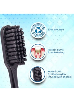 AGARO Charcoal Manual Toothbrush Gentle Soft Teeth Whitening For Adults & Children Medium Tip Bristles Family Pack Of 5 Mix Colour  - Image 3