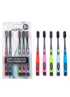 AGARO Charcoal Manual Toothbrush Gentle Soft Teeth Whitening For Adults & Children Medium Tip Bristles Family Pack Of 5 Mix Colour  - Image 1