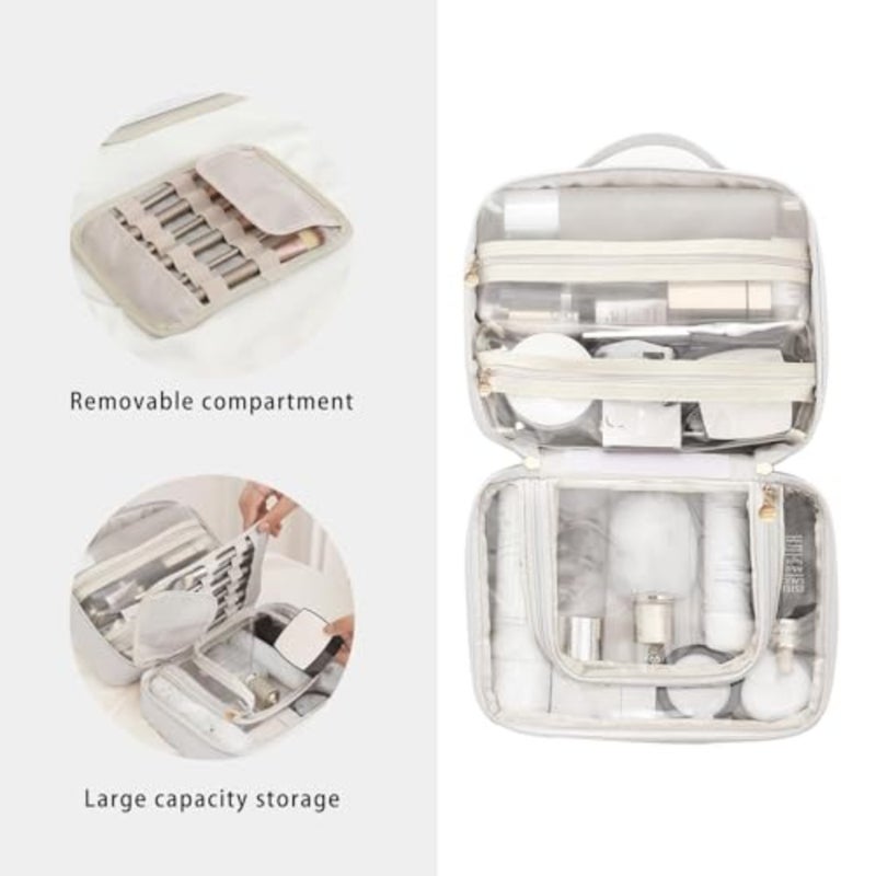 Multi-Compartment Toiletry Cosmetics Bag, Travel Makeup Bag, Toiletry Cosmetics Bag, PU Leather Portable Large Toiletry Bag with Compartments, Portable Cosmetic Travel Bag - Image 2