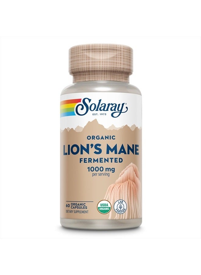 SOLARAY Organic Lions Mane Supplement Capsules - Providing 1000 mg of Lion's Mane Organic Mushrooms, Fermented for Enhanced Absorption - Vegan, 60-Day Guarantee, Lab Verified, 30 Servings, 60 VegCaps - Image 1
