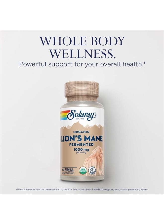 SOLARAY Organic Lions Mane Supplement Capsules - Providing 1000 mg of Lion's Mane Organic Mushrooms, Fermented for Enhanced Absorption - Vegan, 60-Day Guarantee, Lab Verified, 30 Servings, 60 VegCaps - Image 3