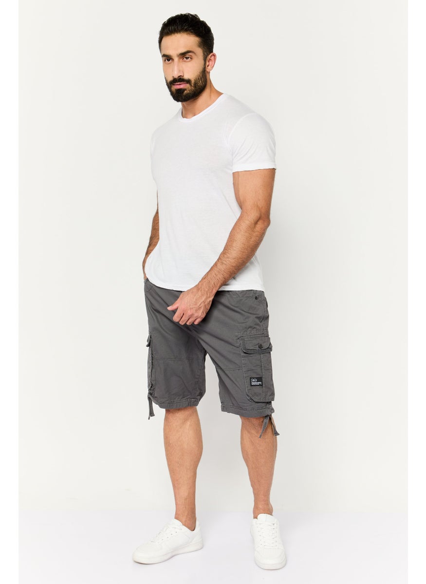 CROSSHATCH Men Plain Cargo Shorts, Charcoal  - Image 2