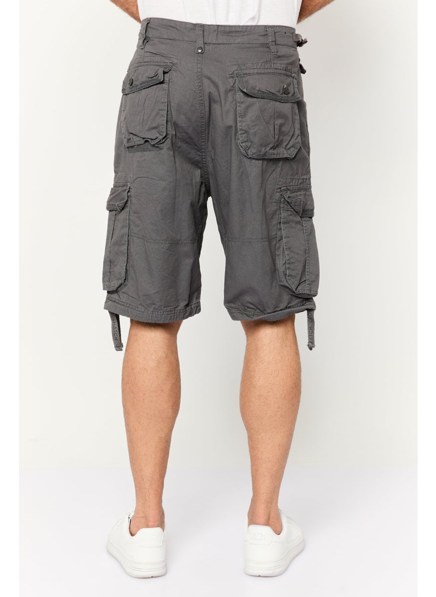 CROSSHATCH Men Plain Cargo Shorts, Charcoal  - Image 4