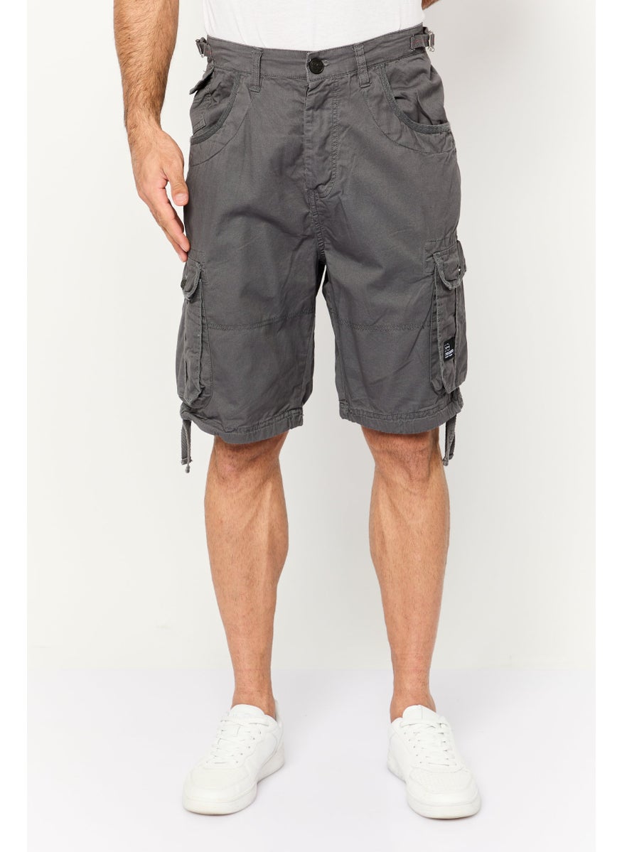 CROSSHATCH Men Plain Cargo Shorts, Charcoal  - Image 1
