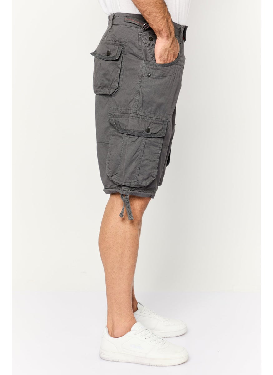 CROSSHATCH Men Plain Cargo Shorts, Charcoal  - Image 3