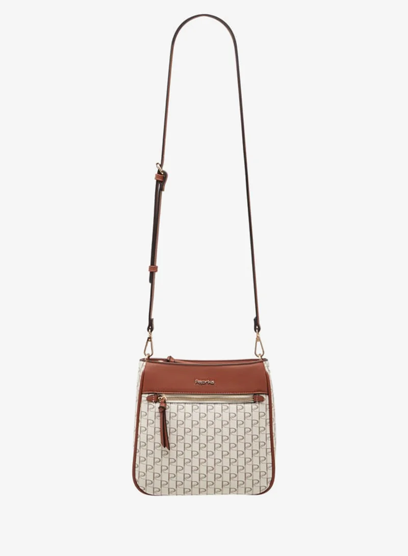 Paprika Women's Monogram Print Crossbody Bag with Adjustable Strap