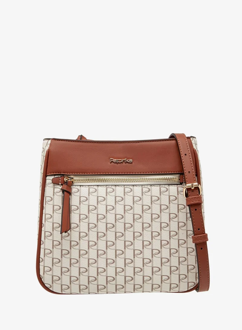 Paprika Women's Monogram Print Crossbody Bag with Adjustable Strap