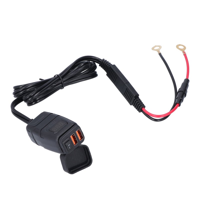 WUPP Motorcycle USB Charger Dual Output Fast Charge Handlebar Power Supply Socket - Digital Voltmeter DC 6-30V with Waterproof Cover for Outdoor Use - Image 4