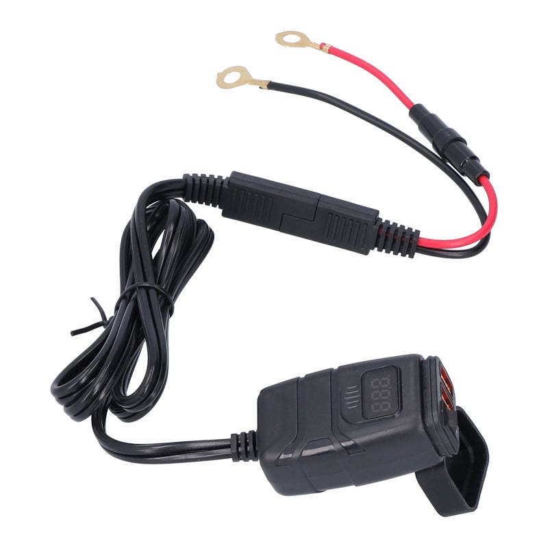 WUPP Motorcycle USB Charger Dual Output Fast Charge Handlebar Power Supply Socket - Digital Voltmeter DC 6-30V with Waterproof Cover for Outdoor Use - Image 5