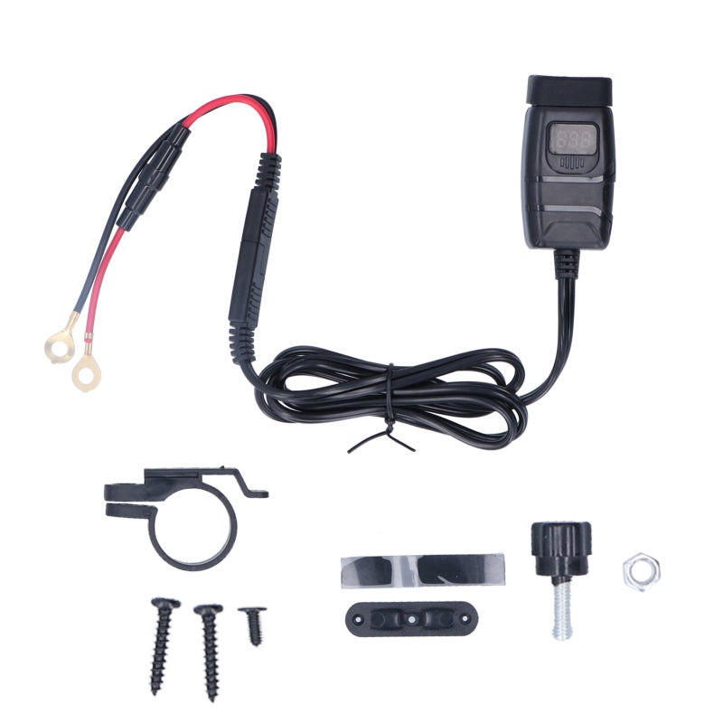 WUPP Motorcycle USB Charger Dual Output Fast Charge Handlebar Power Supply Socket - Digital Voltmeter DC 6-30V with Waterproof Cover for Outdoor Use - Image 1