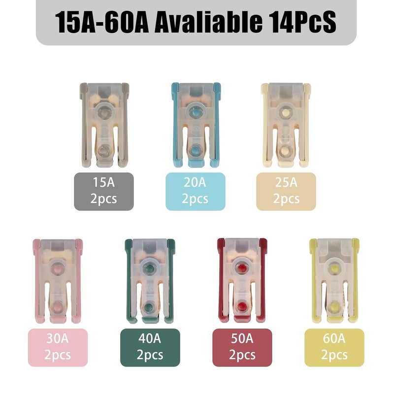 AMZAUTO 14 PCS Car Fuses Assortment Kit, Mini Slotted Automotive Box Shaped Cartridge Fuse Kit 15 A 20 A 25 A 30 A 40 A 50 A 60 A, for Cars Pickup Trucks SUVs - Image 3