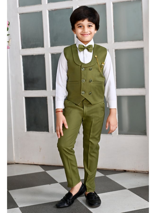 BT DEZINES Boys Dark Green 3 Piece Suit Set for Parties - Image 1