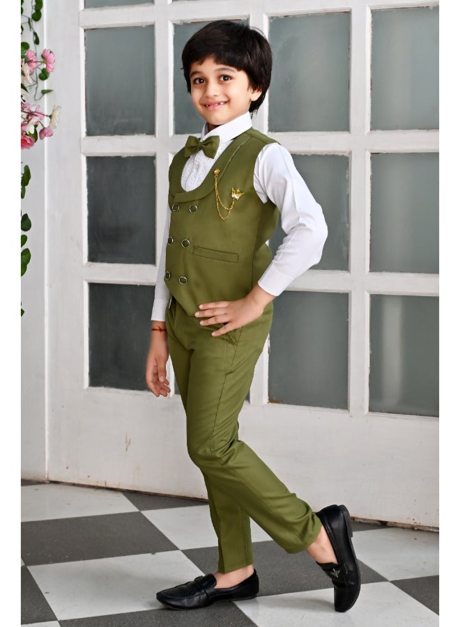 BT DEZINES Boys Dark Green 3 Piece Suit Set for Parties - Image 3