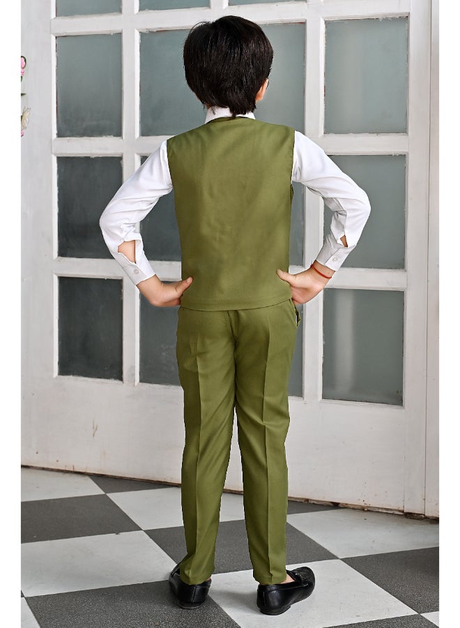 BT DEZINES Boys Dark Green 3 Piece Suit Set for Parties - Image 2