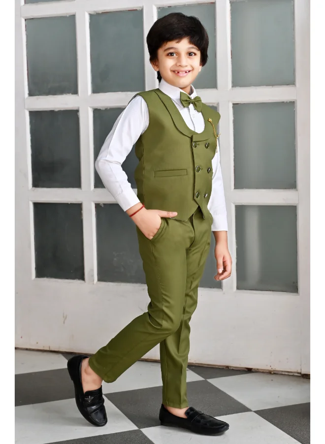 BT DEZINES Boys Dark Green 3 Piece Suit Set for Parties