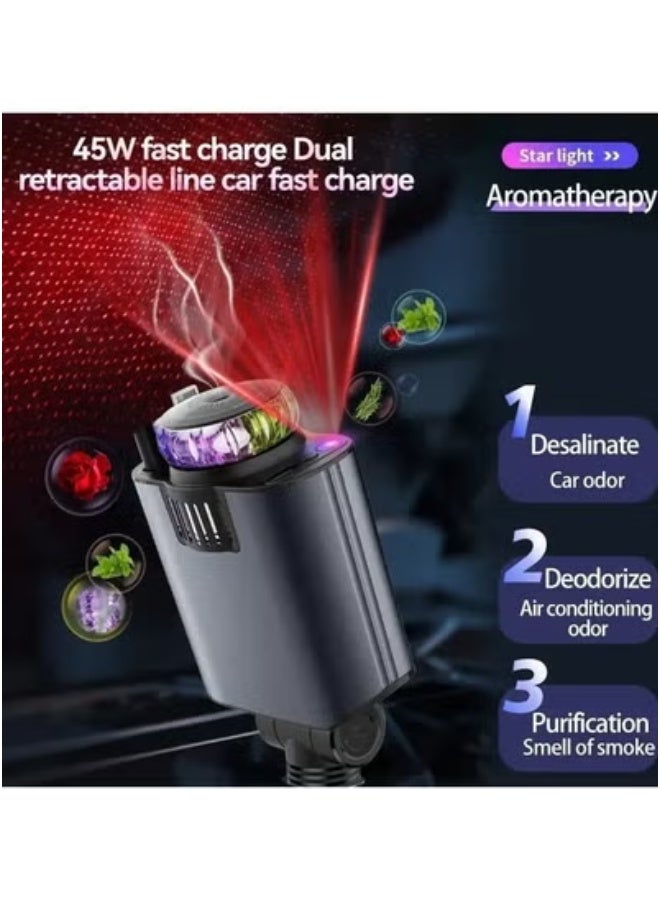 JAJEEK 120W A5 5-in-1 Retractable Car Charger with Built-In Starlight & Air Freshener – Multi-Port Fast Charging Car Adapter with PD 30W, QC 3.0, USB-C for iPhone 16/15/14/13/12/11 & Android – Fireproof PC Body – Universal Car Charger for Travel & Daily Use - Image 2