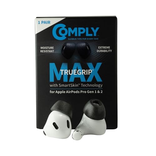 COMPLY كومبلاي تروغريب ماكس | نصائح أذن بديلة من رغوة الذاكرة الفاخرة لآبل إيربودز برو 1 و 2 | راحة تدوم طويلاً، متانة قصوى، ملاءمة آمنة، عزل صوت ممتاز | أسود (متوسط) (1 زوج) - Image 1