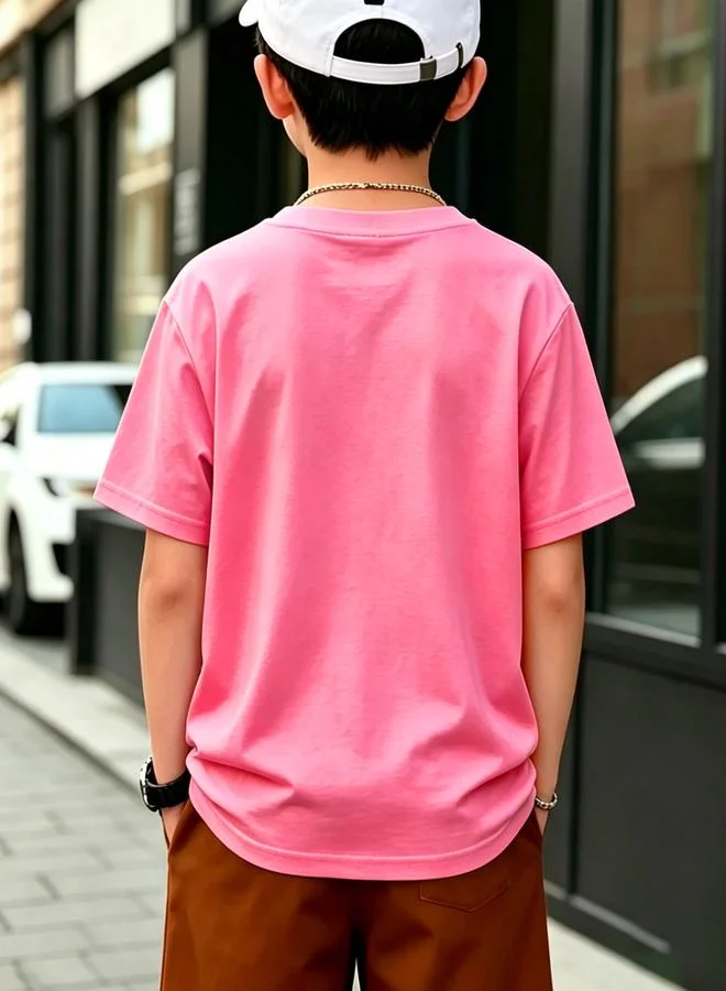 Take Two Boys Pink Cotton Short Sleeve T-Shirt with Baseball Bear Print