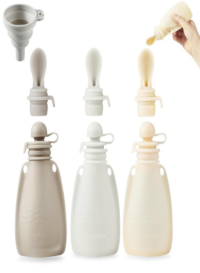 PandaEar 3 Pack Silicone Baby Food Pouches, Reusable Squeeze Pouches for Toddler with 3 Silicone Puree Feeder Spoon, BPA-Free Silicone Refillable Infant Food Storage, 5.5 oz (Light Tan&Walnut&Grey) - Image 1