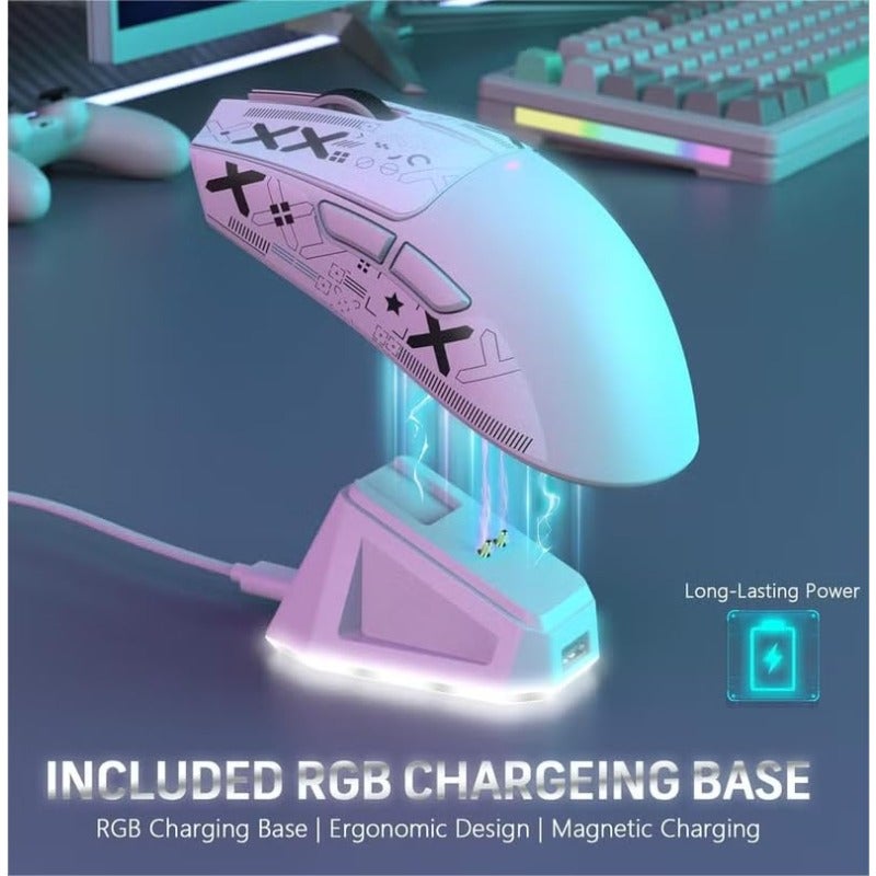 2026 x X11 Gaming Mouse With Magnetic Charging DockTri-Mode-2.4G USB-C Wired BT 22K DPI PAW3395 Optical Sensor For PS PC Mac Newest Upgraded Version White Anti-Slip Tape - Image 3