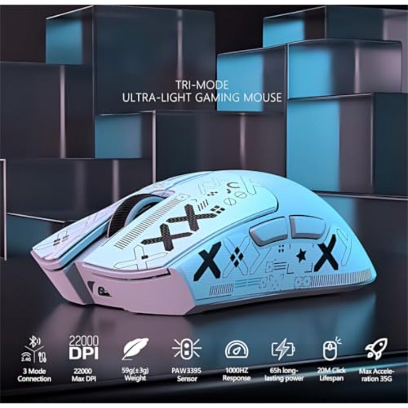 2026 x X11 Gaming Mouse With Magnetic Charging DockTri-Mode-2.4G USB-C Wired BT 22K DPI PAW3395 Optical Sensor For PS PC Mac Newest Upgraded Version White Anti-Slip Tape - Image 2