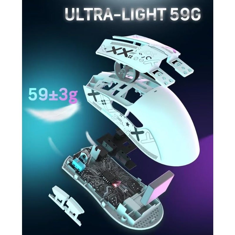 2026 x X11 Gaming Mouse With Magnetic Charging DockTri-Mode-2.4G USB-C Wired BT 22K DPI PAW3395 Optical Sensor For PS PC Mac Newest Upgraded Version White Anti-Slip Tape - Image 5