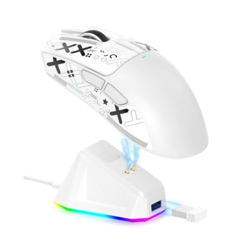 2026 x X11 Gaming Mouse With Magnetic Charging DockTri-Mode-2.4G USB-C Wired BT 22K DPI PAW3395 Optical Sensor For PS PC Mac Newest Upgraded Version White Anti-Slip Tape - Image 1