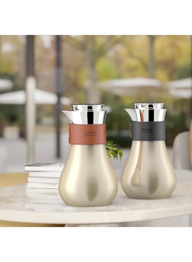 ريجال ريغال باي ريبّل TSC09Q-07GS بيج – ترمس فاكيوم 0.7 لتر | ستانلس ستيل مزدوج الجدار | لون بيج مع مسكة جلد (أسود/بني) | ترمس قهوة وشاي فاخر - Image 1