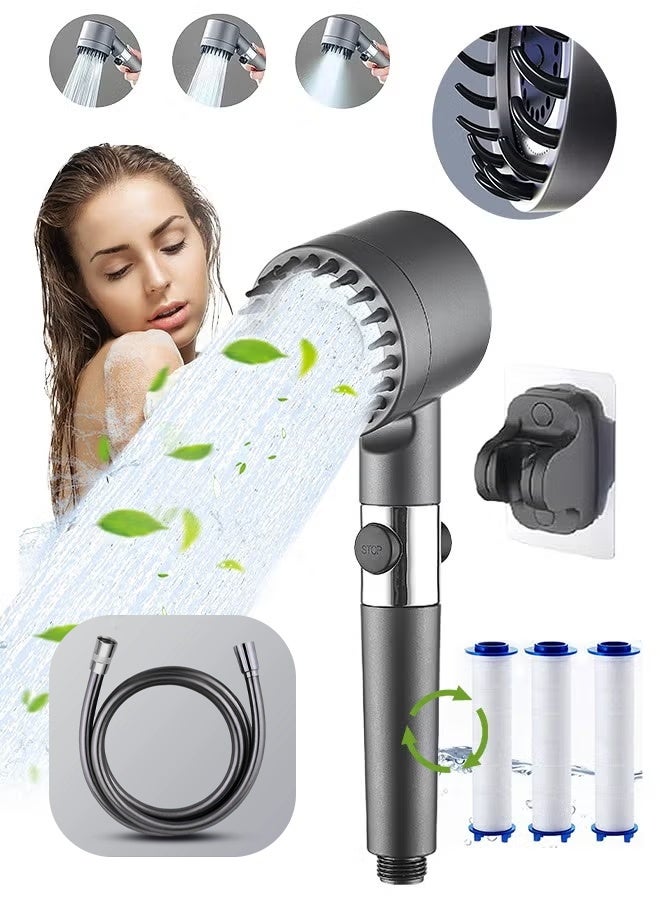 رأس دش معزز، فلتر قوي، دش حمام، سخان مياه، حوض استحمام، دش مطري، مجموعة حمامات الشمس، رأس دش محمول، رأس دش عالي الضغط، مجموعة رأس دش، رأس دش بفلتر مع خرطوم 60 بوصة، حامل، حشية مطاطية، مع ثلاثة فلاتر - Image 1