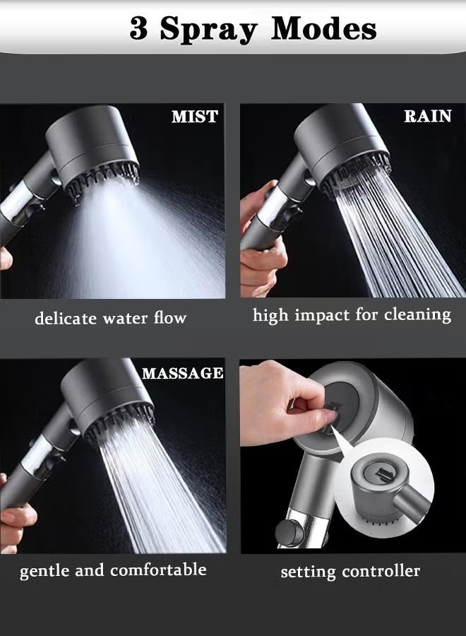 رأس دش معزز، فلتر قوي، دش حمام، سخان مياه، حوض استحمام، دش مطري، مجموعة حمامات الشمس، رأس دش محمول، رأس دش عالي الضغط، مجموعة رأس دش، رأس دش بفلتر مع خرطوم 60 بوصة، حامل، حشية مطاطية، مع ثلاثة فلاتر - Image 2