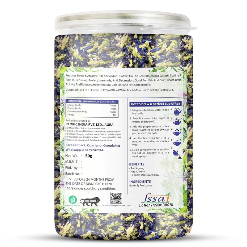BRALCON Butterfly Pea Flower Tea- 50g |Dried Butterfly Pea Flower Herbal Tea | Detox Tea |Flower Based - Herbal Tea - Caffeine Free - No Preservatives - Image 3