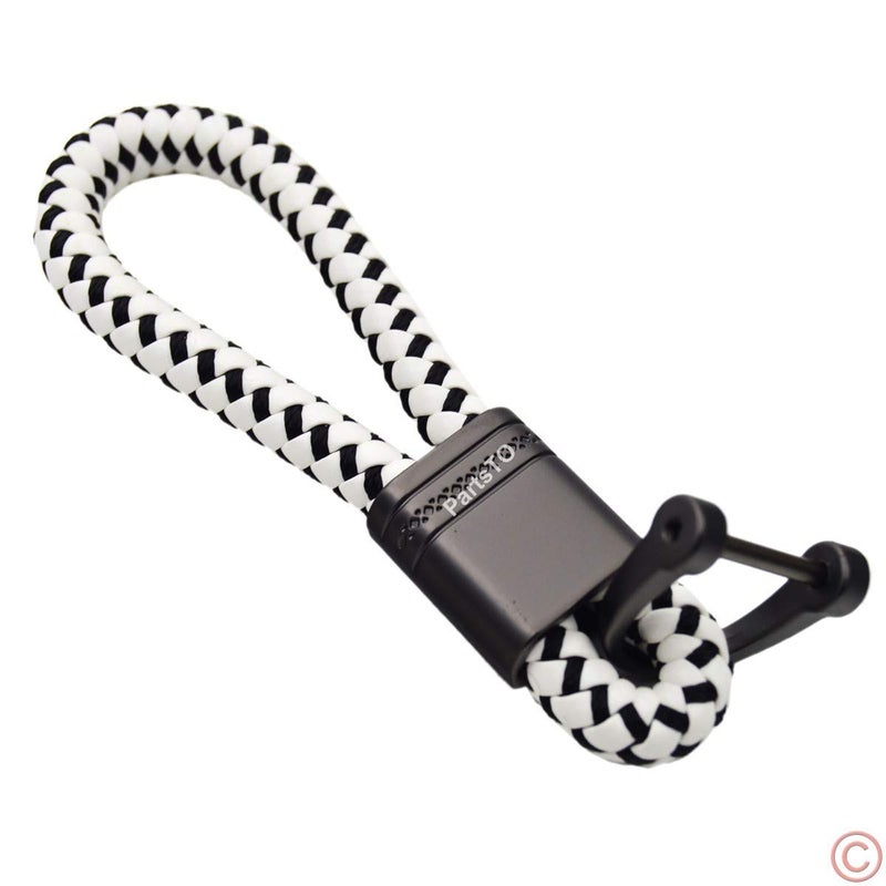 Car Key Acorn Weave Key Chain Ring Strap for Car Keys Universal Fit, White&black, Black D Hook