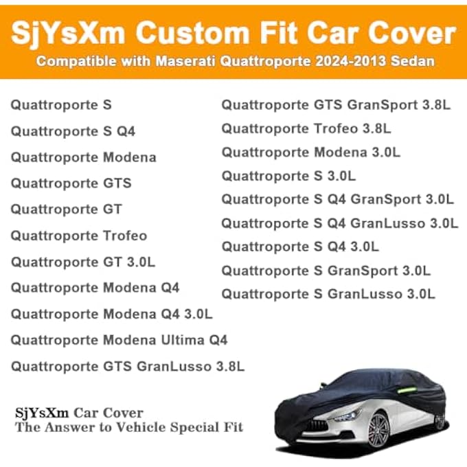 rayihni Car Cover Compatible with Maserati Quattroporte 2024-2013, Waterproof Car Cover with Cotton Lining for Quattroporte S Q4 GTS Modena, All Weather Rain Snow Cover Protection for Outdoor Indoor - Image 3