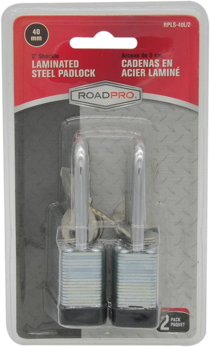 RoadPro Roadpro RPLS40L2 40mm Laminated Steel Padlock with Bumper Guard and 2 Shackle  Pack of 2 Silver  - Image 2