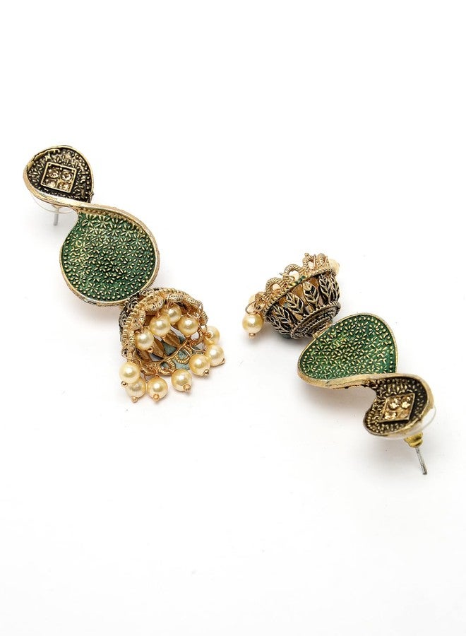ADIVA Antique Gold-Plated Hand-Painted Pearl & Kundan Stone Studded Peacock Shaped Drop Earrings Set for women, Traditional Stylish Jhumka for Girls Party, Wedding, Festive - Image 5