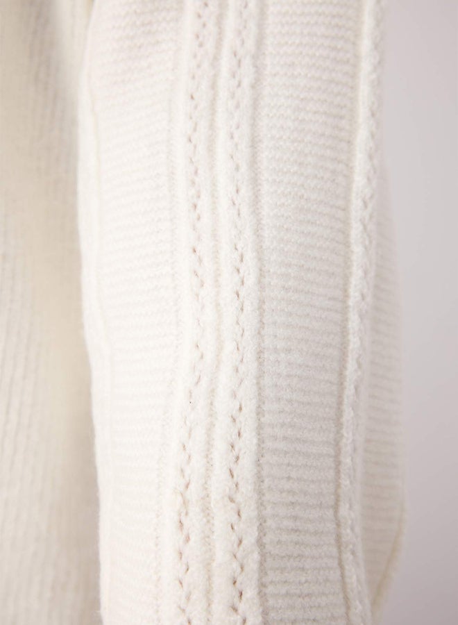 trendyol Ecru Soft Texture Sleeve Embroidery Detail Wide Pattern Knitwear Cardigan - Image 3