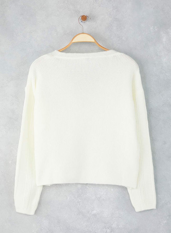 trendyol Ecru Soft Texture Sleeve Embroidery Detail Wide Pattern Knitwear Cardigan - Image 5