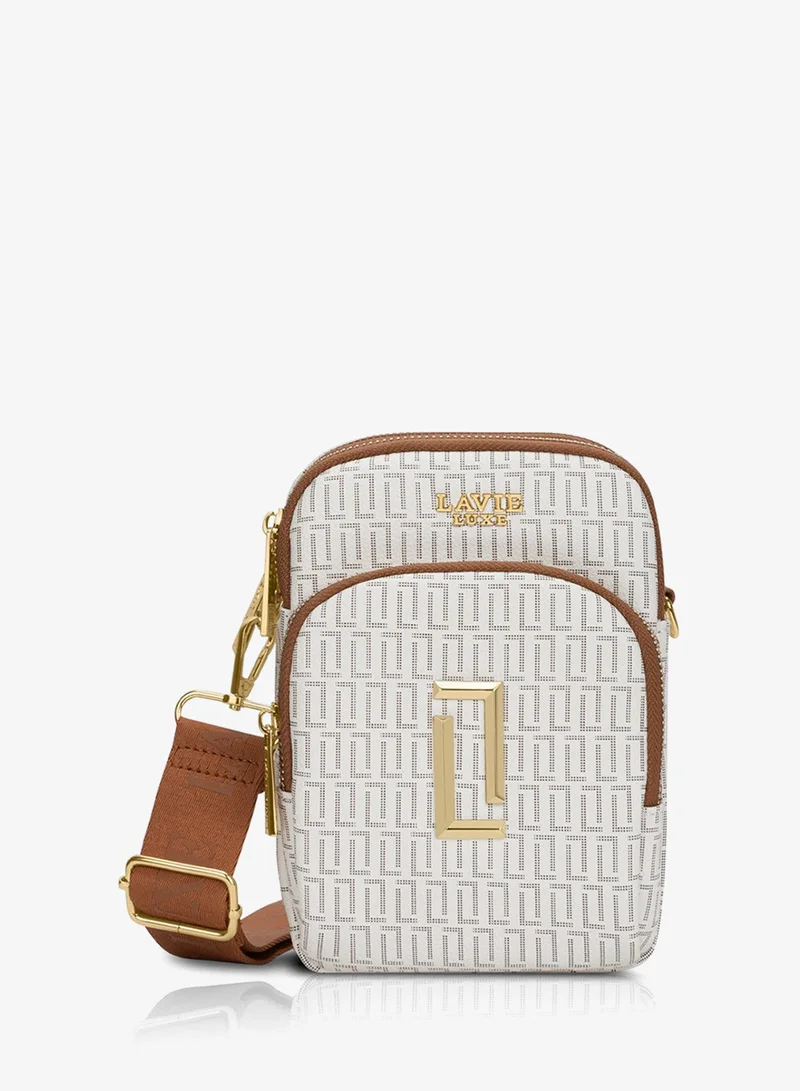 لافي Luxe Women's Monogram Mobile26 Vertical 3-Compartment (White)