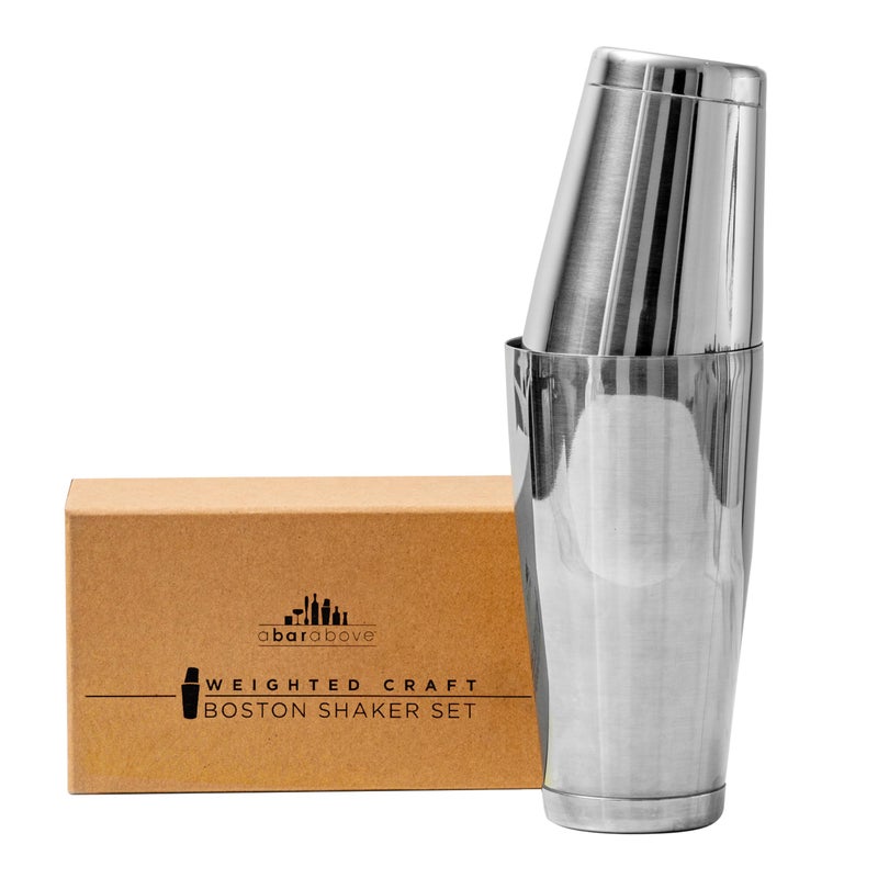 A Bar Above طقم شاكر بوسطن الاحترافي A Bar Above سعة 18 أونصة من الفولاذ المقاوم للصدأ المثقل لأدوات خلط الكوكتيل للبارتندرز، أدوات بار أساسية من الفولاذ 304